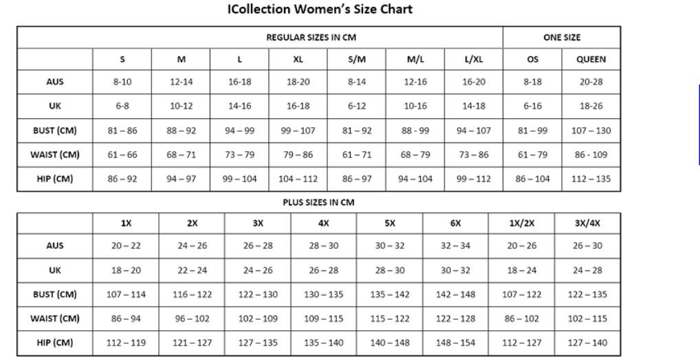 Sizes and Size Charts — Kiss My Curves